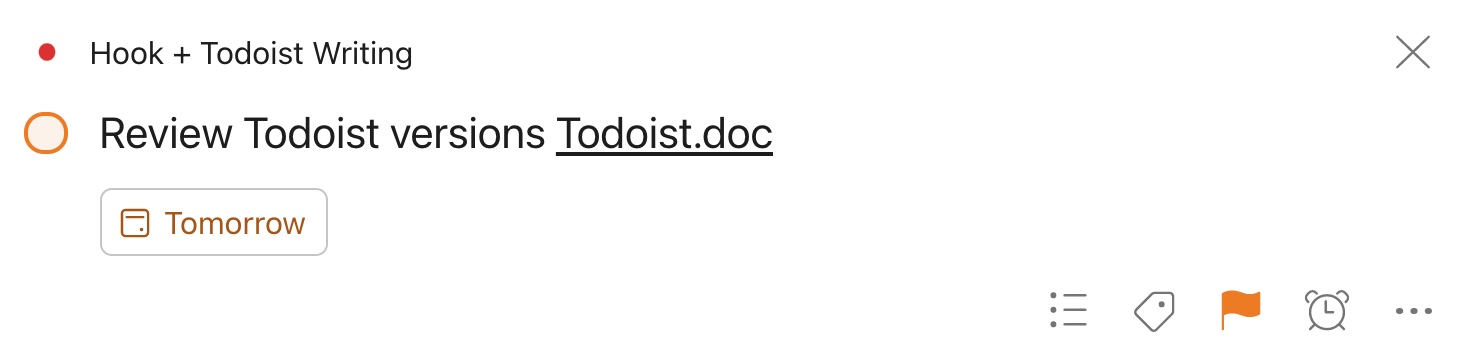 Todoist task showing Markdown link resolved into hyperlink.