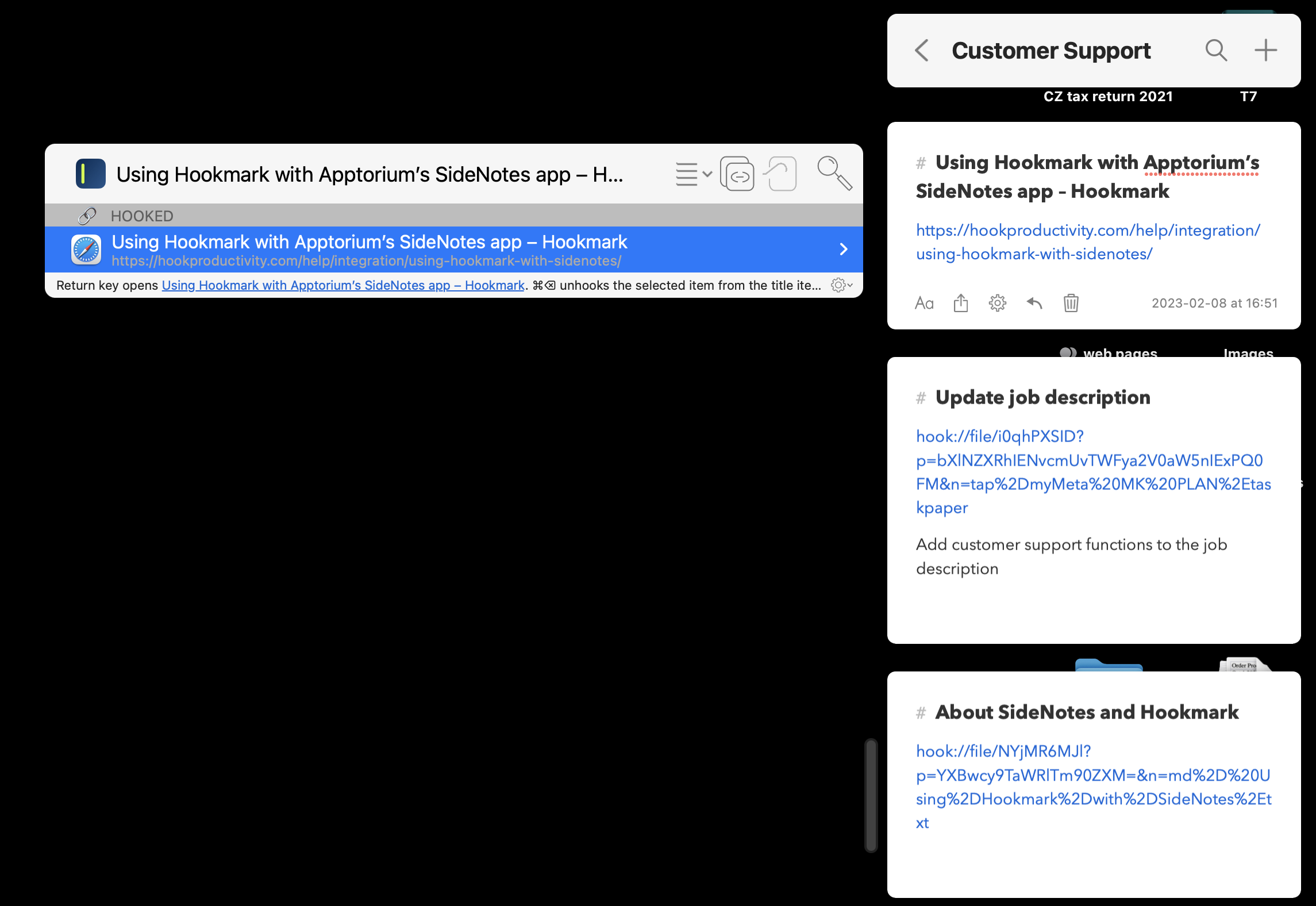 Using Hookmark with Apptorium's SideNotes app – Hookmark